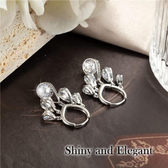 Huggie Earrings – Dangle Hoop Design with Tiny Gold Balls, Hypoallergenic - Picture 4 of 8